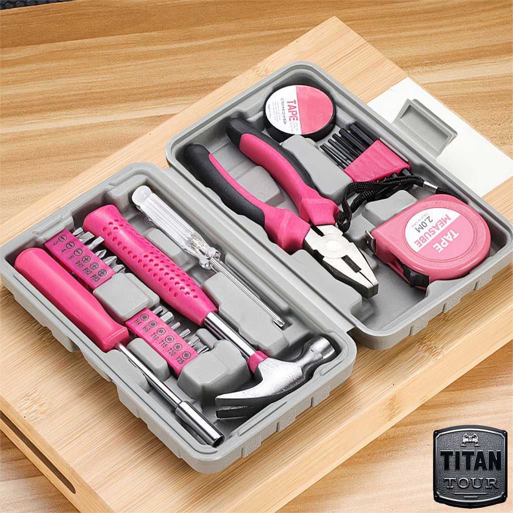 Pink Tool Set Halloween Gift | 24pcs CR-V Alloy Steel Car Repair Tool Kit Set W/ Toolbox | Professional Wrenches/ Pliers/ Screwdrivers/ Claw Hammer/ Tape Measure | Anti-Rust Durable Hand Tools for Automotive & Motorcycle Maintenance