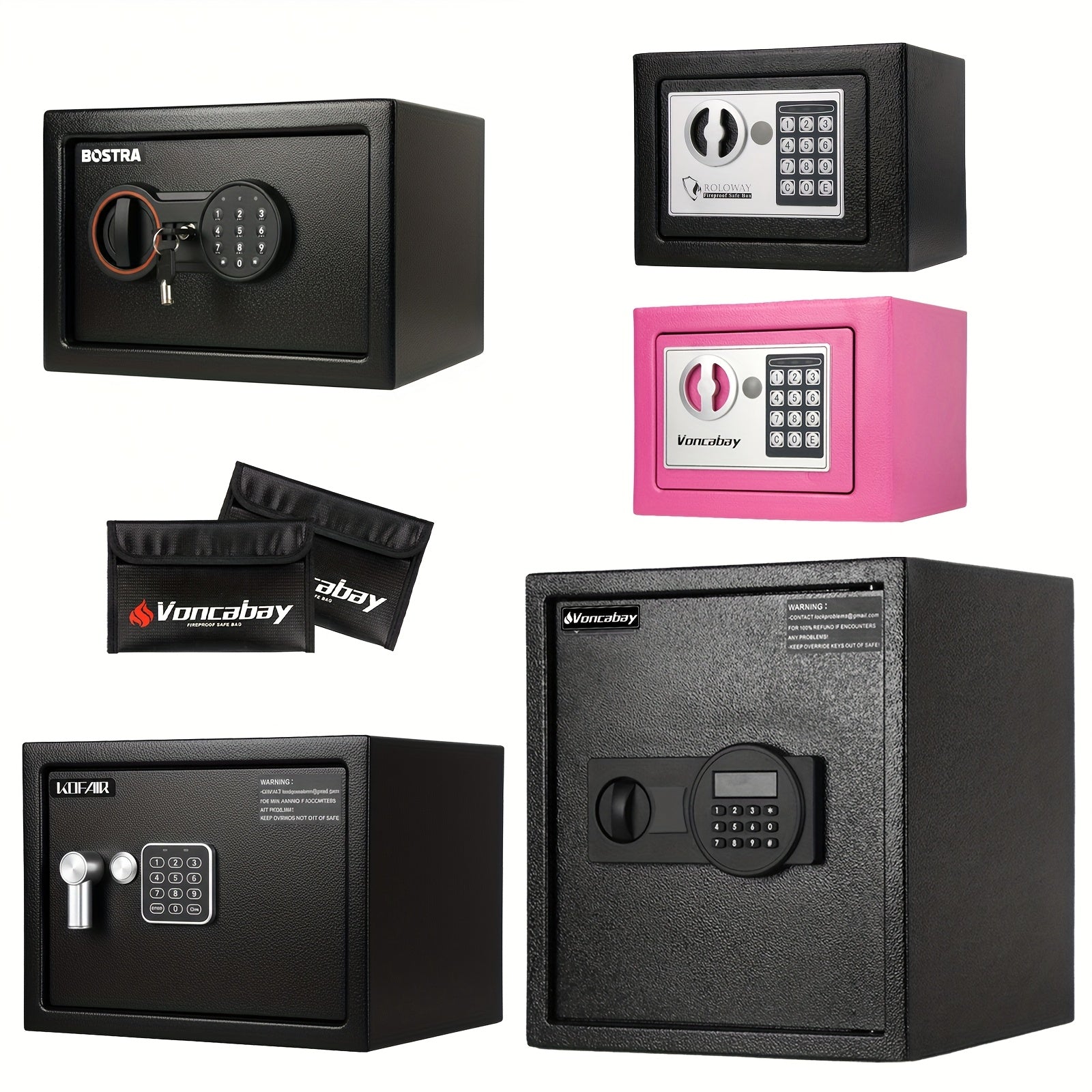 Fireproof Safe Box with Digital Keypad Lock & Fireproof Bag – Home & Office Security Storage for Cash Documents Jewellery & Valuables, Multiple Sizes, Black Silver & Pink, Canada