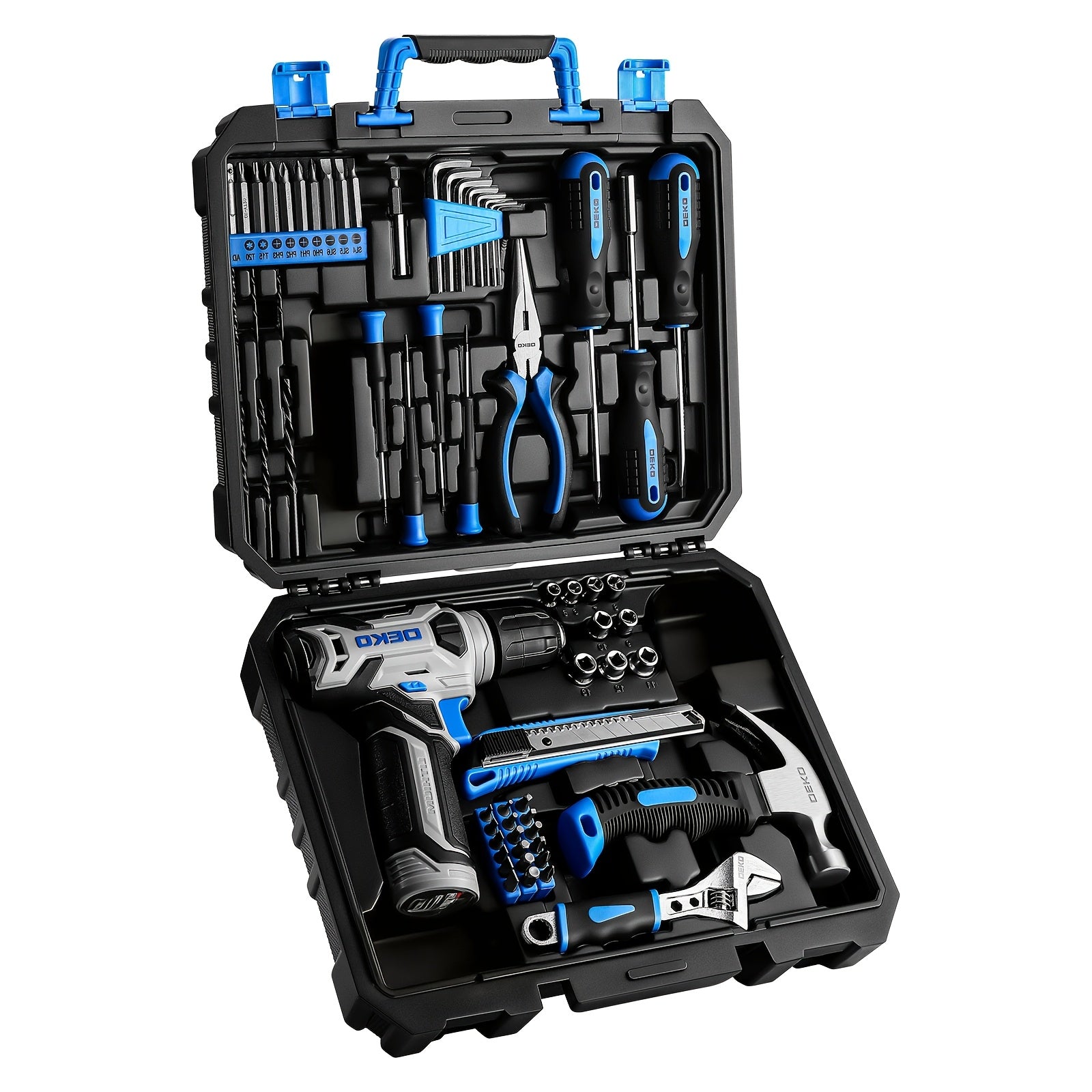 128-Piece Household Tool Kit with 8V Cordless Drill & Driver – 1.5Ah Rechargeable Battery, All-in-One Hand Tool Box for Home Repair, Garden, Camping & Office Maintenance, Craftsman Gift