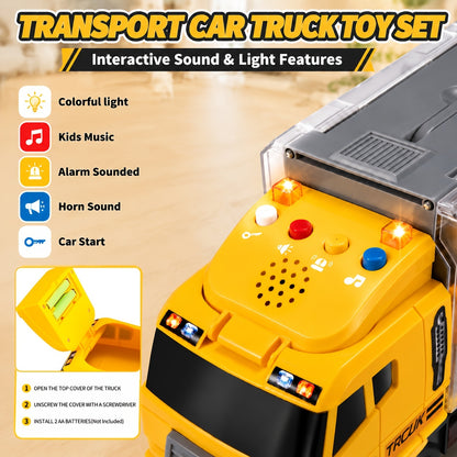 Construction Truck Toy Set with Play Mat for Kids - Die-Cast Metal Carrier & Fire Truck Vehicles, Birthday & Christmas Gift for Boys & Girls
