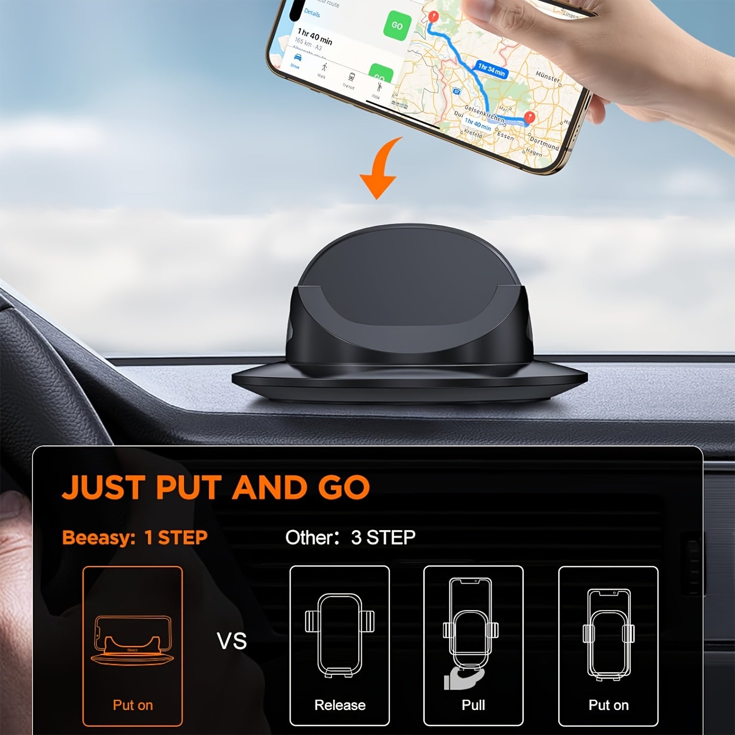 Car Phone Holder, Cell Phone Holder for Car, Dashboard Phone Holder Mount, 360° Rotation Phone Holder for Car, Suction Cup Holder Phone Mount, Car Pad Mat for Dashboards Slip Free Desk Phone Stand for IPhone17 16 15
