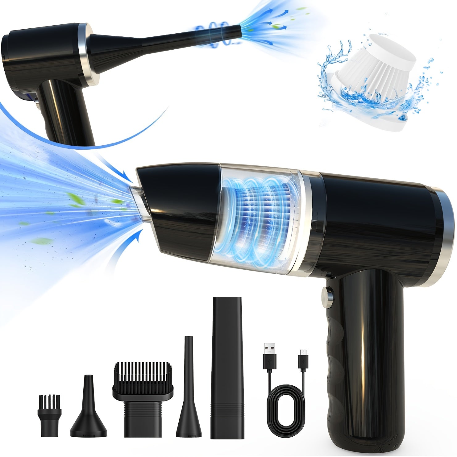 Portable Wireless Handheld Vacuum Cleaner with Cyclone Suction, 2-in-1 Blow & Vacuum Function, Rechargeable Cordless Mini Vac for Car, Home, Office & Keyboard