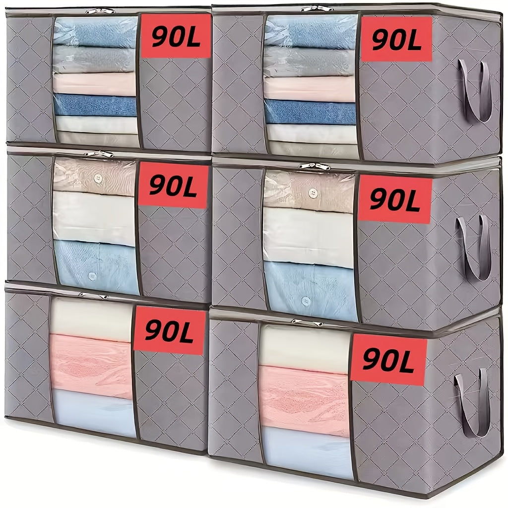2/4/6pcs Extra Large Storage Bags, Durable Folding Clothes Organizer for Bedding, Blankets, Pillows, And, Thick Polypropylene Fabric, with Zipper And Lid, Reinforced Handles, for No Electricity Needed, Other (Accessory Organizers)
