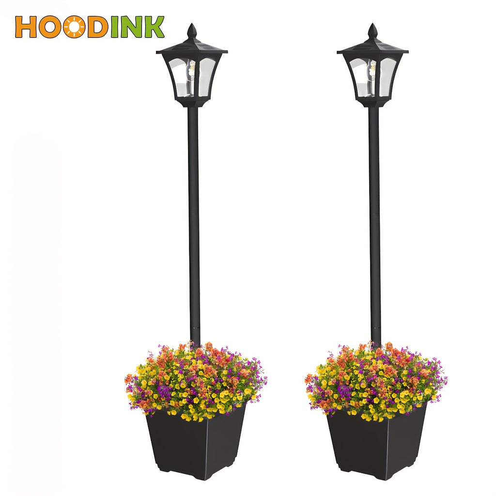 63" Solar Lamp Post Outdoors With Built-In Planter Box | Waterproof Garden Lamp For Backyard Landscape, Driveway, Pathway Ambience, Auto Dusk To Dawn, Hoodink Brand