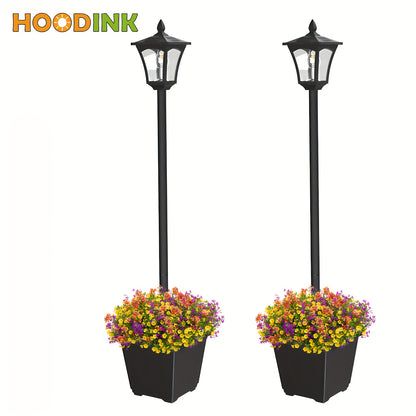 Solar Lamp Post Outdoor 63" with Built-In Planter Box – HOODINK Waterproof Garden Light, Auto Dusk-to-Dawn, 4 Solar Panels for Backyard, Driveway & Pathway