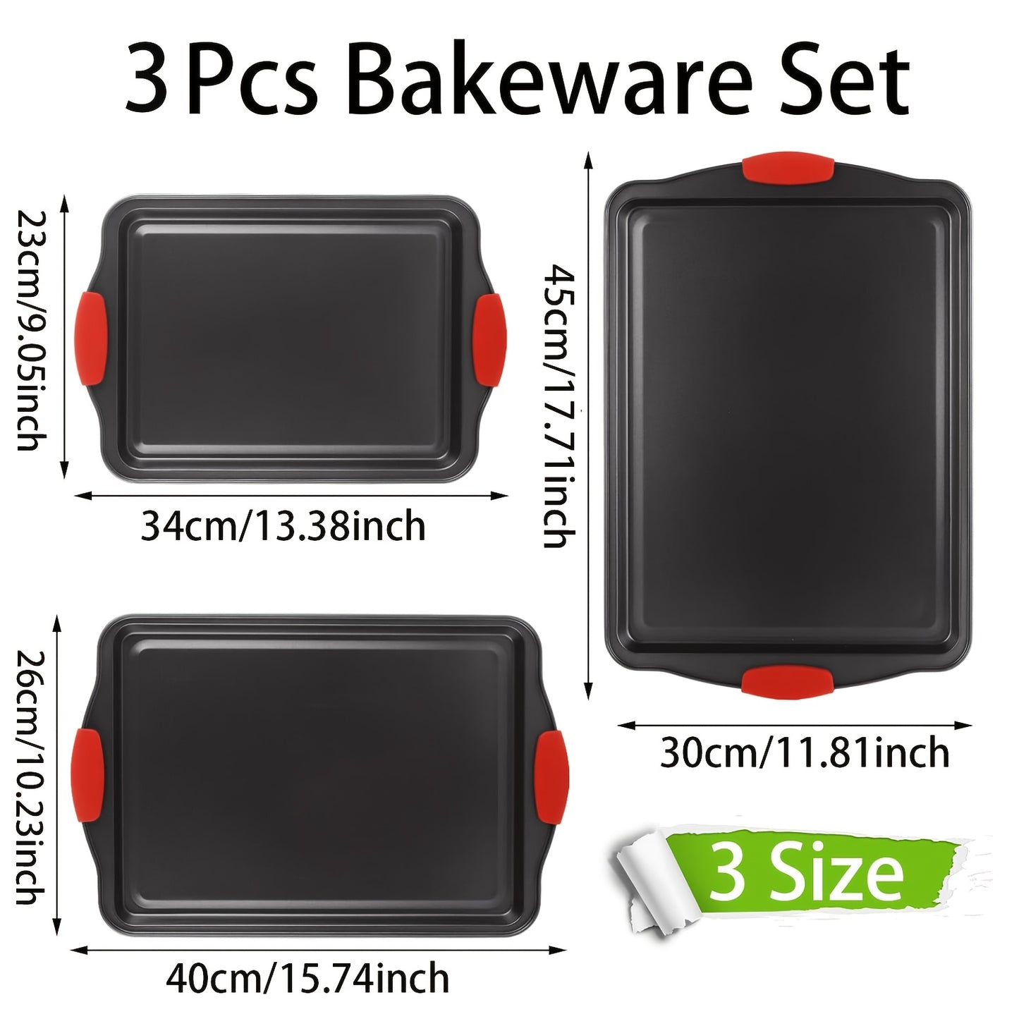 Non-Stick Baking Pan with Red Silicone Handle – Heat-Resistant Rectangular Oven Tray for Cakes, Cookies & Bread, Easy-Clean Kitchen Bakeware for Home Baking