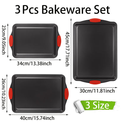 Non-Stick Baking Pan with Red Silicone Handle – Heat-Resistant Rectangular Oven Tray for Cakes, Cookies & Bread, Easy-Clean Kitchen Bakeware for Home Baking
