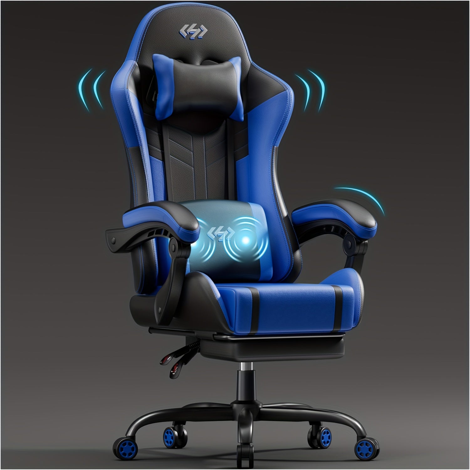 Ergonomic Gaming Chair with Pocket Spring Cushion and Massage Lumbar Support - Height Adjustable PU Leather Computer Chair, Memory Foam Headrest, Reclining Backrest, Footrest, 330 lb Capacity Canada