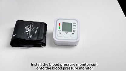 Portable Upper Arm Blood Pressure Monitor with Voice Reports & Hypertension Alert – Large LCD Display, One-Touch Operation, 2×99 Memory, Adjustable Cuff, Home & Travel BP Monitor for Seniors & Pregnant Women