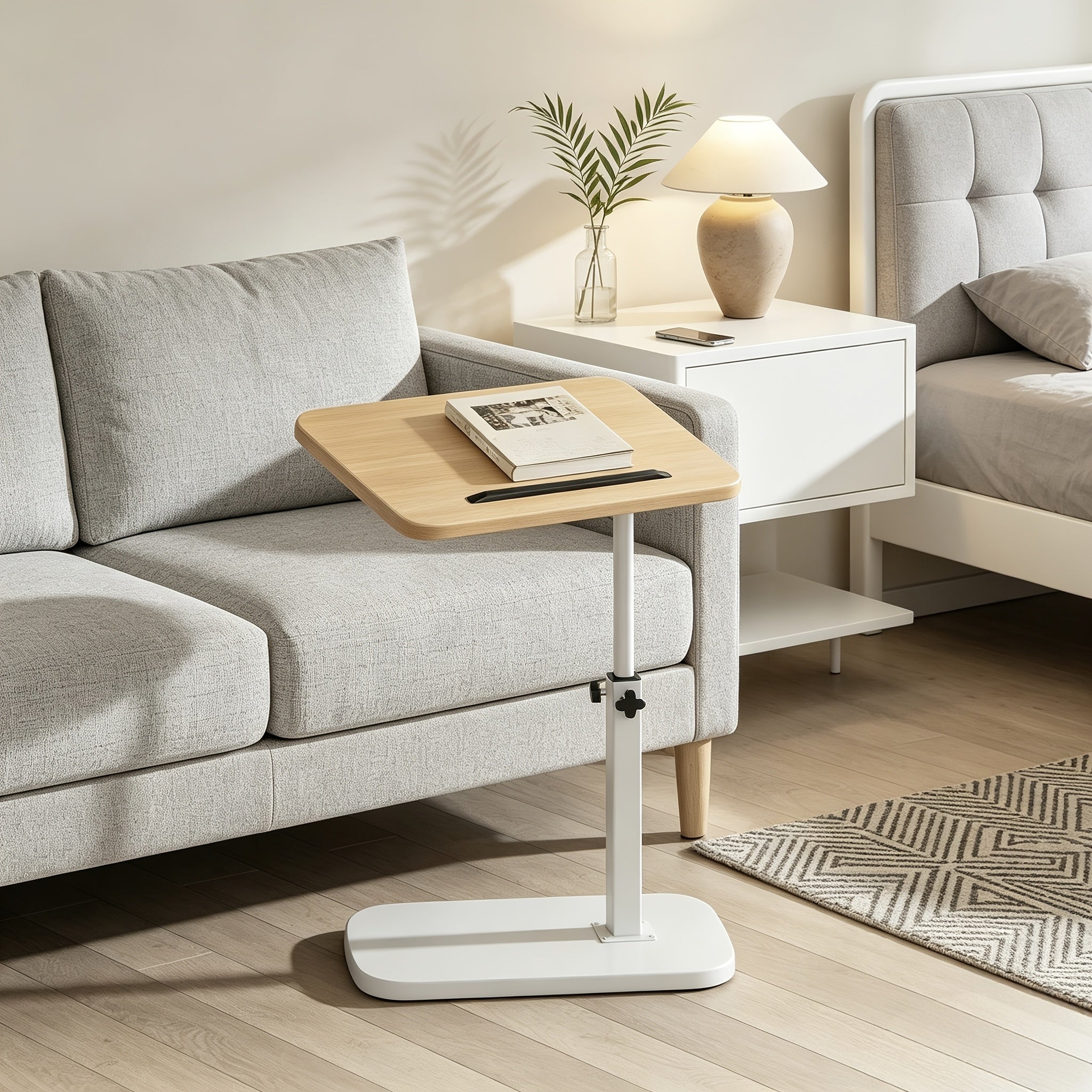 C-Shaped Adjustable Foldable Side Table with Height Adjustment & 360° Rotation – Mobile Sofa End Table for Bedroom Living Room Office