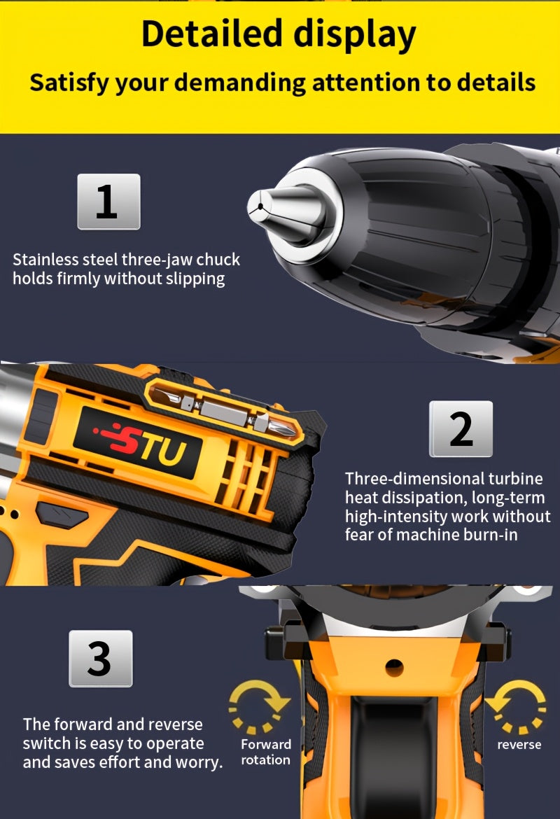 21V Cordless Portable Rechargeable Hand Drill, Lithium Impact Drill, Household Hand Drill Charging Tool, Lithium Battery Multifunctional Impact Pistol Drill, Electric Screwdriver