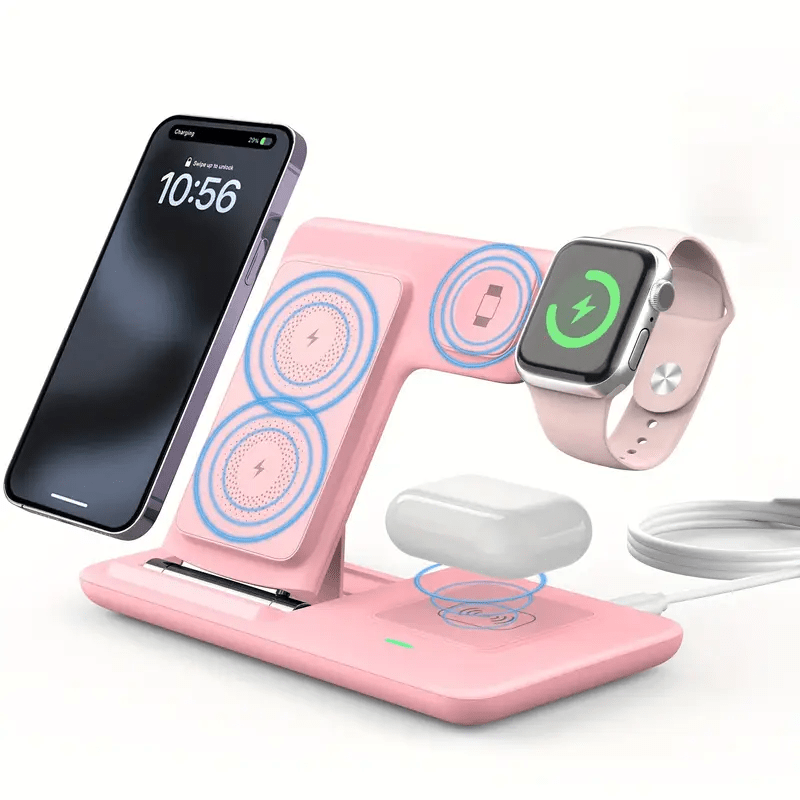 Foldable 3-in-1 Wireless Charging Station Neohost for iPhone 17 16 15 Pro Max 13 12 11 & Apple Watch Series 2-10 Ultra - Compact Fast Wireless Charger, Perfect Father's Day & Mother's Day Gift