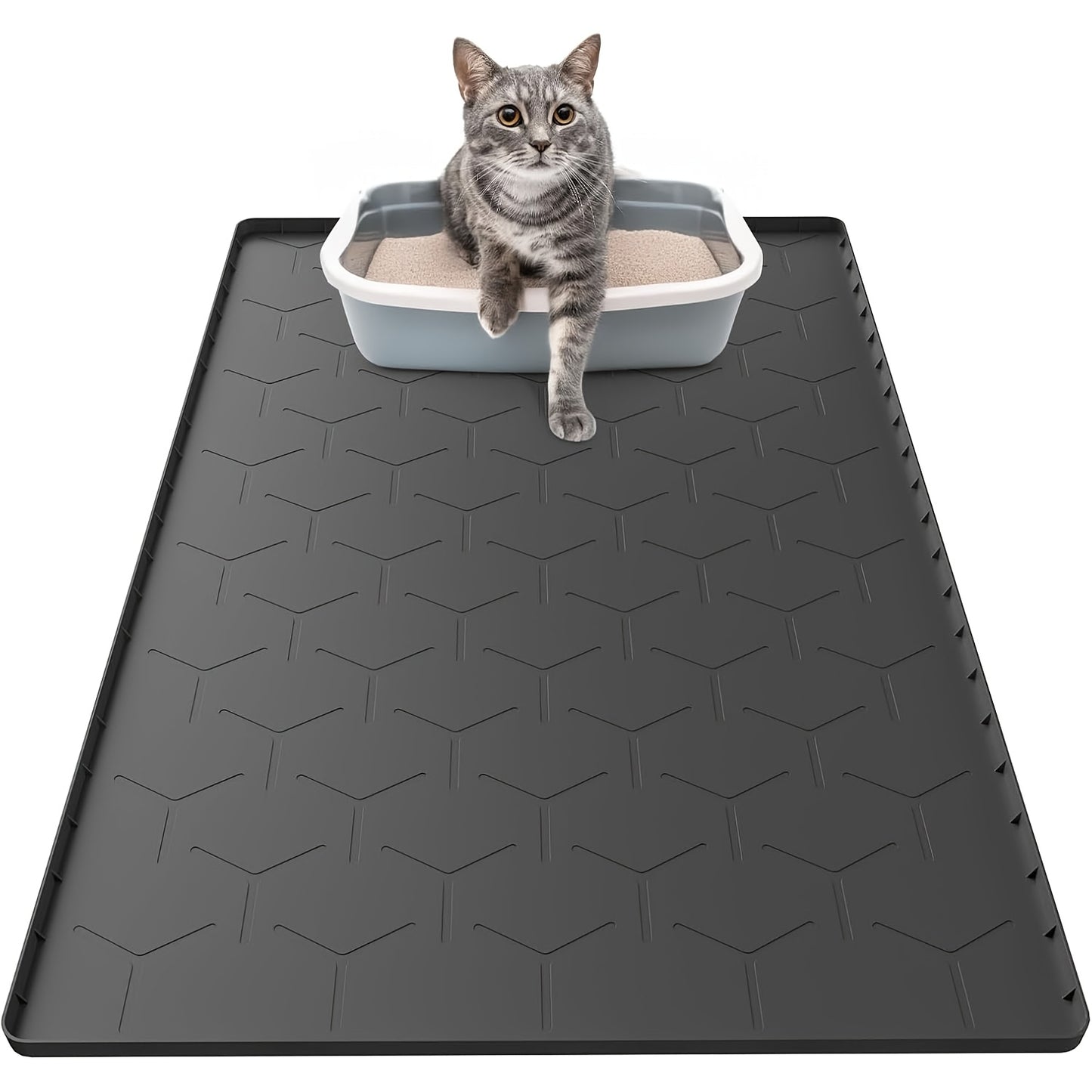 Large Silicone Cat Litter Mat 34"x22" – Waterproof Easy-Clean Litter Trapping Mat for Cat Litter Box, Reduces Tracking & Mess, Gray