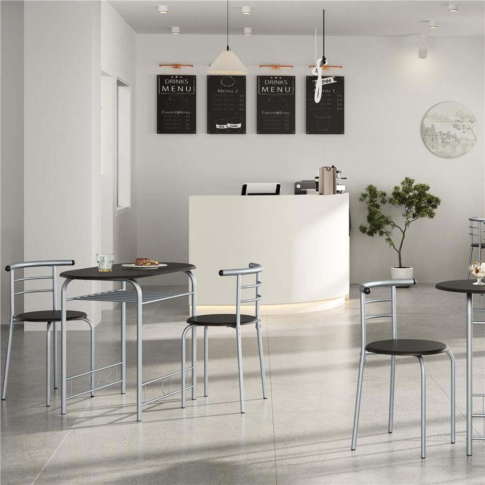 ALDEN DESIGN Dining Table Set, 3pcs Modern Round Dining Table Set for 2, Compact Space Saving Kitchen Table and Chairs with Steel Legs & Storage Rack, Perfect for Apartments, Dorm Rooms, Breakfast Nooks