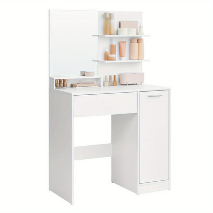 Modern Makeup Vanity Desk with Mirror Dressing Table with Drawer Storage Cabinet and 2 Open Shelves White for Bedroom Dressing Area Walk-in Closet Beauty Station Canada