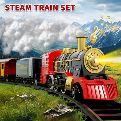 Electric Train Set for Kids with Lights & Sound – Steam Locomotive Engine with Tracks, Classic Christmas Birthday Toy Gift for Boys and Girls