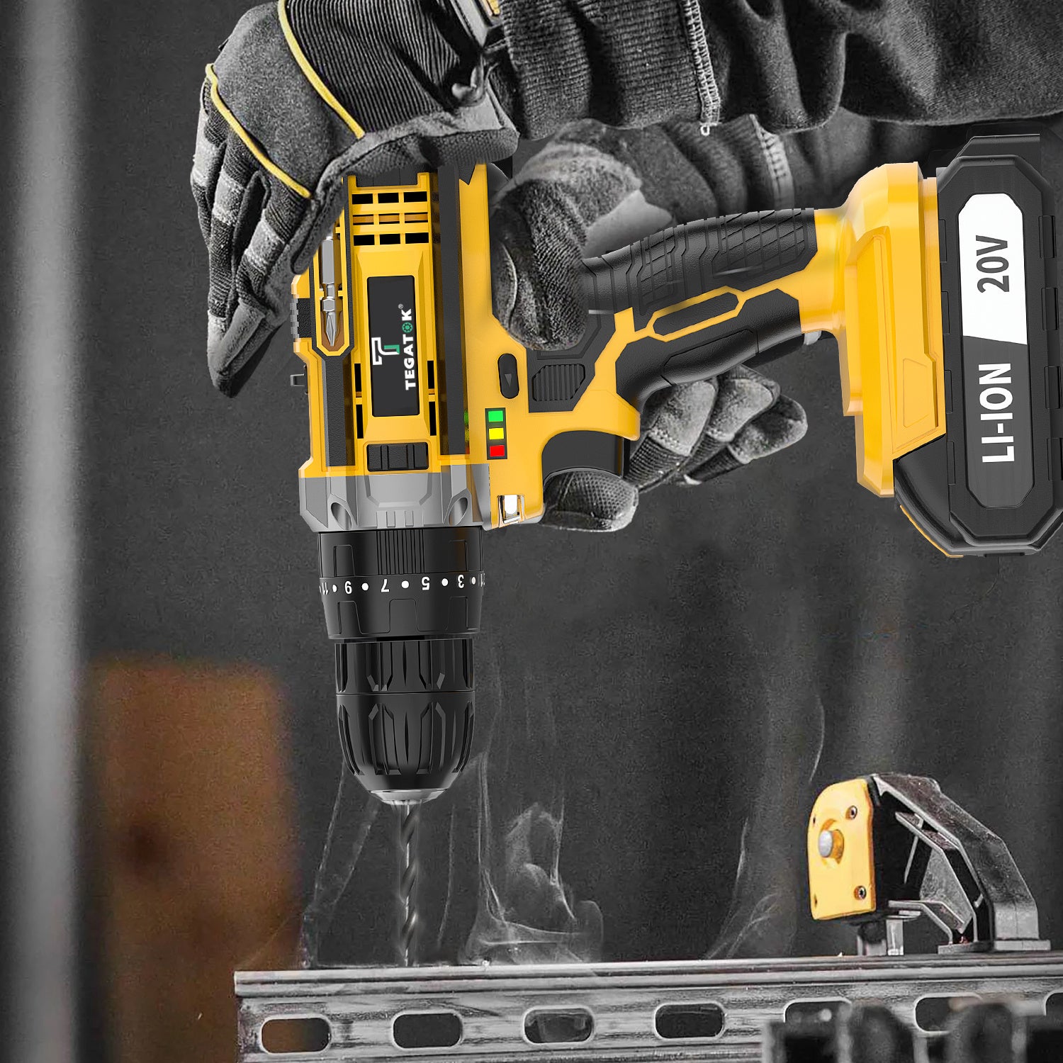 20V Cordless Drill Tool Set, Equipped with Drill and Electric Screwdriver, Speed and Torque Adjustment Function, Suitable for Home Improvement, Industrial Concrete Walls Wood and Metal, Effortless Hole Drilling and Screw Tightening