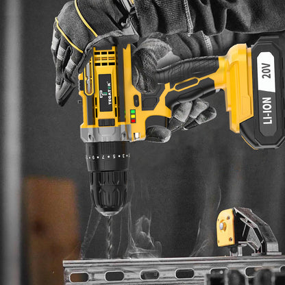 20V Cordless Drill Tool Set with Speed & Torque Adjustment – 2-in-1 Drill & Electric Screwdriver for Home Improvement, Industrial Use, Concrete Walls, Wood & Metal Drilling and Screw Tightening