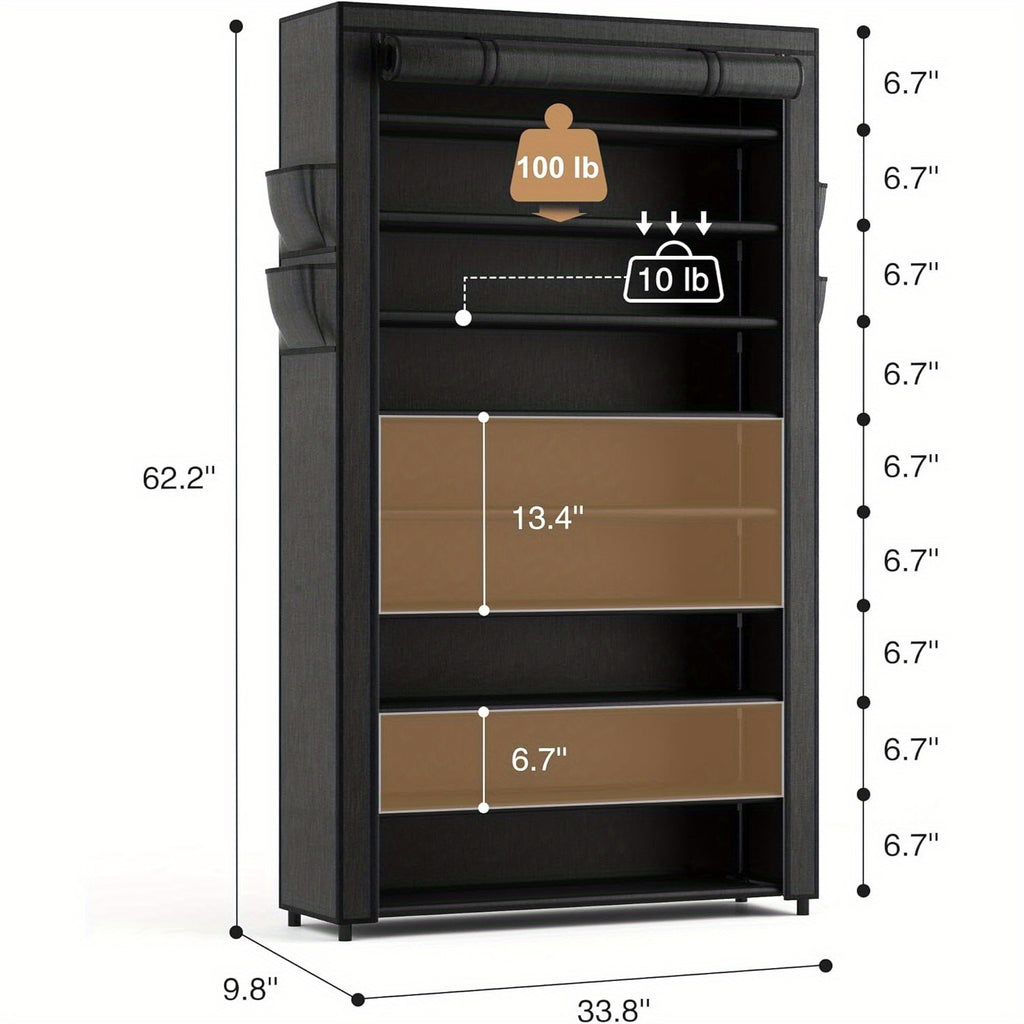 Shoe Rack with Covers - 10 Tiers Tall Shoe Rack Organizer Large Capacity Shoe Shelf Storage 40-50 Pairs Space Saving Vertical Shoe Storage Organizer for Closet, Entryway, Dorm, Bedroom