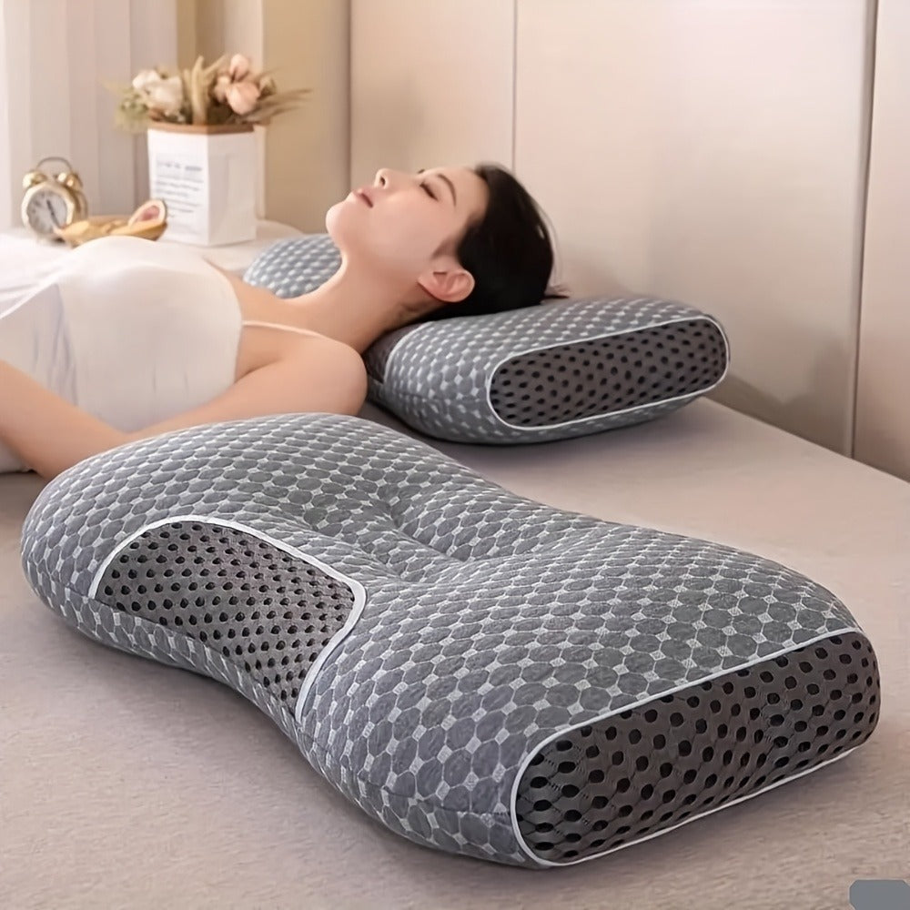 2pcs Massage Neck Pillows Adjustable Ergonomic Orthopedic Contour Support, High-Quality Pillow Core With Removable Zippered Cover, All-Season Sleeping Comfort, Neck And Shoulder Massager, Modern Pillow Design, Breathable Fabric
