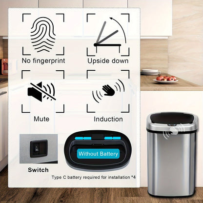 13 Gallon Stainless Steel Touchless Trash Can with Lid - Automatic Motion Sensor Kitchen Garbage Can 50L Anti-Fingerprint Mute Design Waste Bin for Home & Kitchen Organization