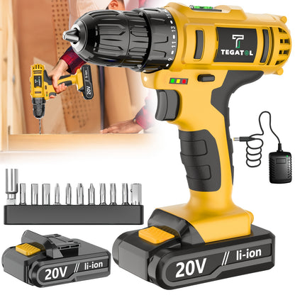 20V Cordless Impact Drill 35Nm Max Torque, 18+3 Torque Settings, 3/8" Keyless Chuck, Built-in LED Light, 2.0Ah Battery, Drills Concrete Walls Tightens Screws, Perfect Gift for DIY & Professionals