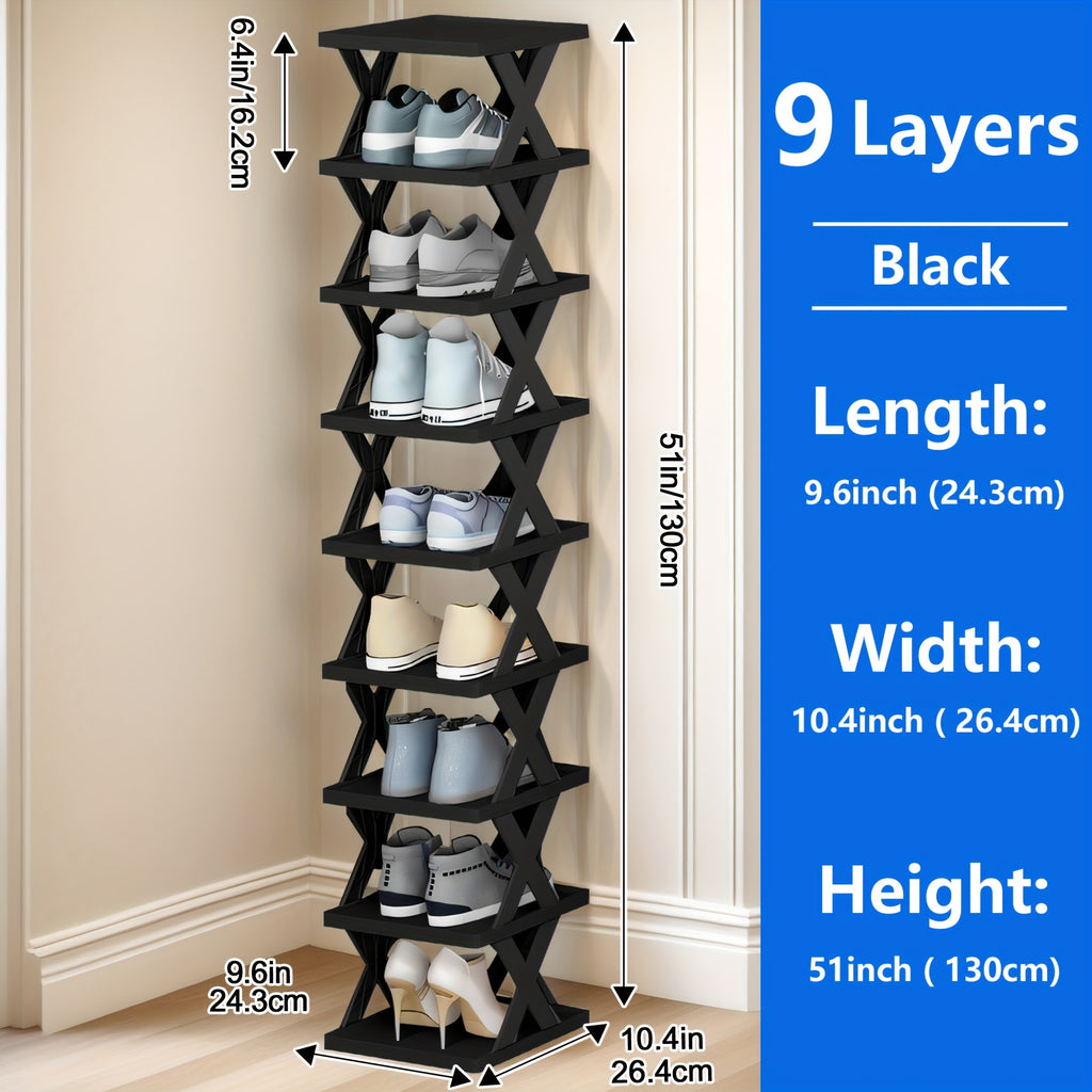 Space-Saving Foyer Shoe Rack 6-9 Tiers Shoe Rack for 9 Pairs of Shoes, Multifunctional Shoe Storage And Organizing, Black/White/Gray/Blue/Green Optional Narrow Design for Entrances, Hallways, Bedrooms, Closets, Hallways And Living Rooms