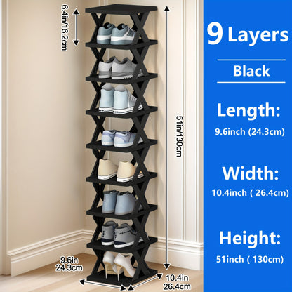 Narrow Shoe Rack 6-9 Tiers Adjustable for Entryway, Hallway & Closet – Space-Saving Foyer Shoe Organizer Holds 9+ Pairs, Multi-Color Options Black White Gray Blue Green, Bedroom & Living Room Storage