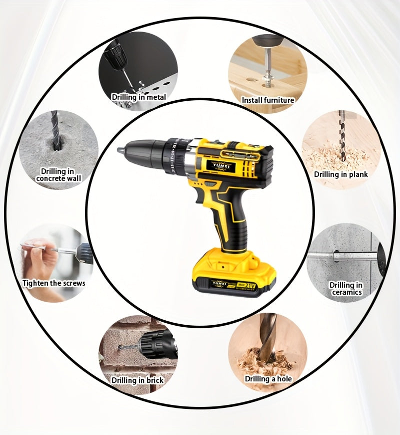 Additions Sold Separately Wireless Portable Drill, Optional Multifunctional Rechargeable Drill Set, Optional with Work Light, Battery And Quick Charger, Suitable for Wood, Metal, Project Drill Set