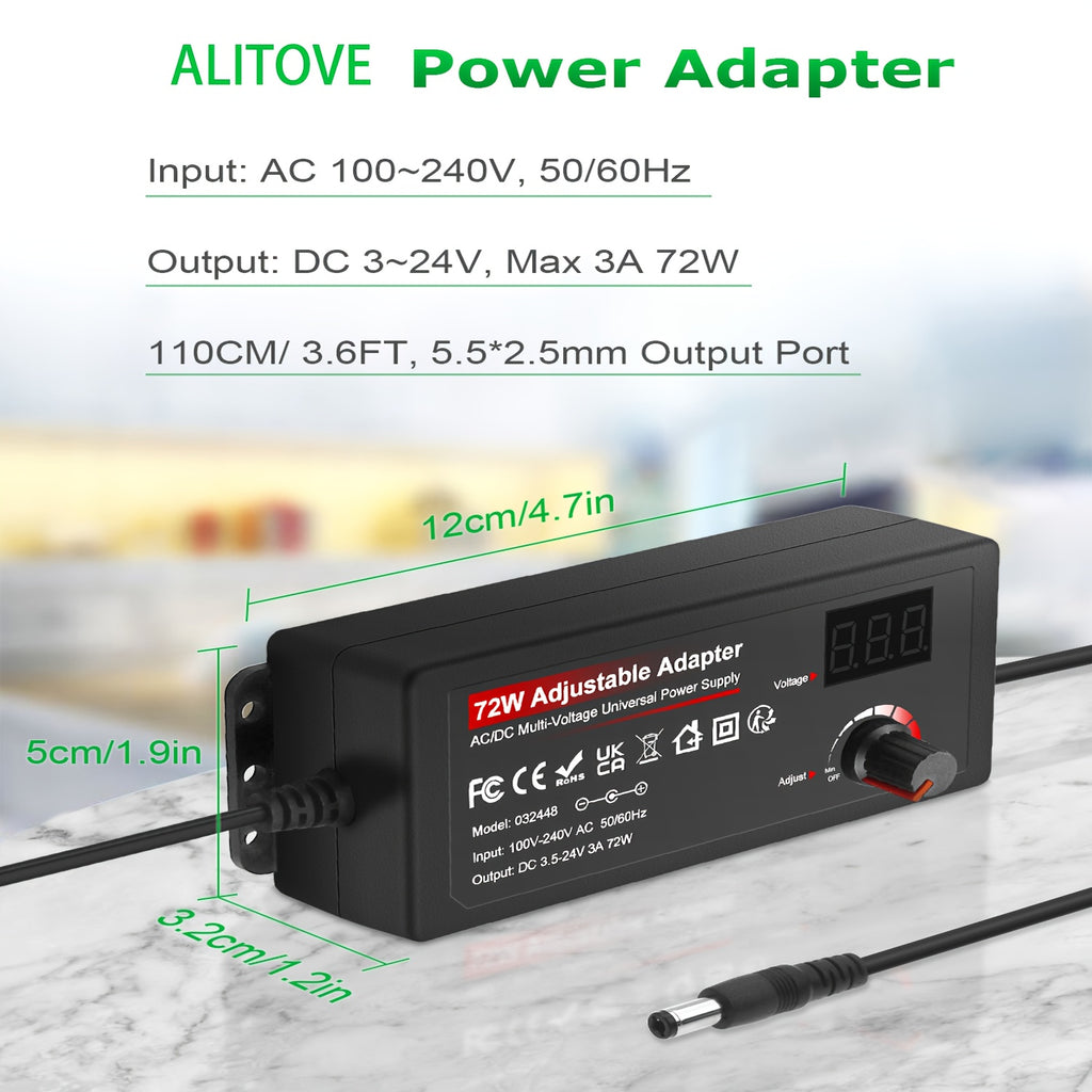 Adjustable DC Power Supply Adapter 72W 3-24V with LCD Display – AC 100-240V to DC Knob-Adjustable Power Adapter, 14 Connector Tips, Polarity Converter, for LED Strips, Routers, Smart Devices Canada