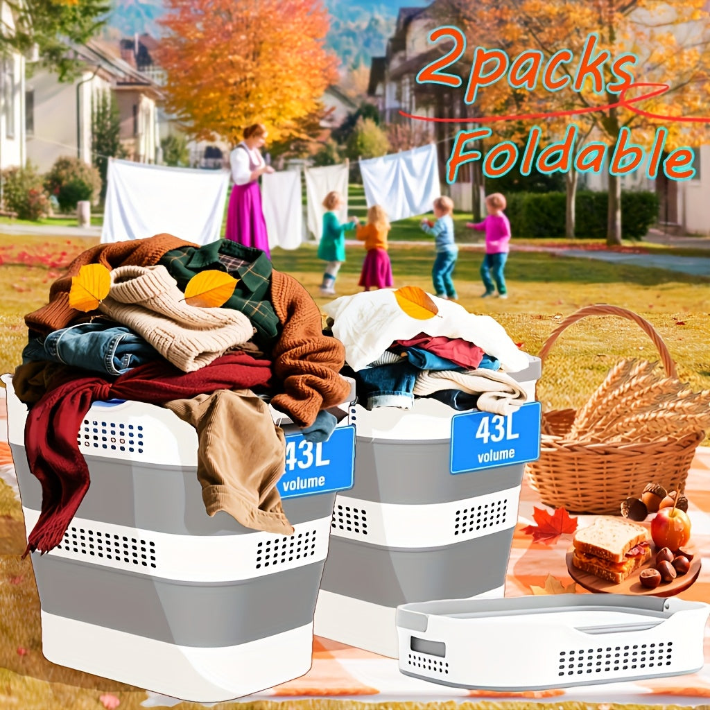 Collapsible Plastic Laundry Hamper 11.36 Gal with Handles – Foldable Space-Saving Clothes Basket for Closet, Bedroom & Laundry Room Organization