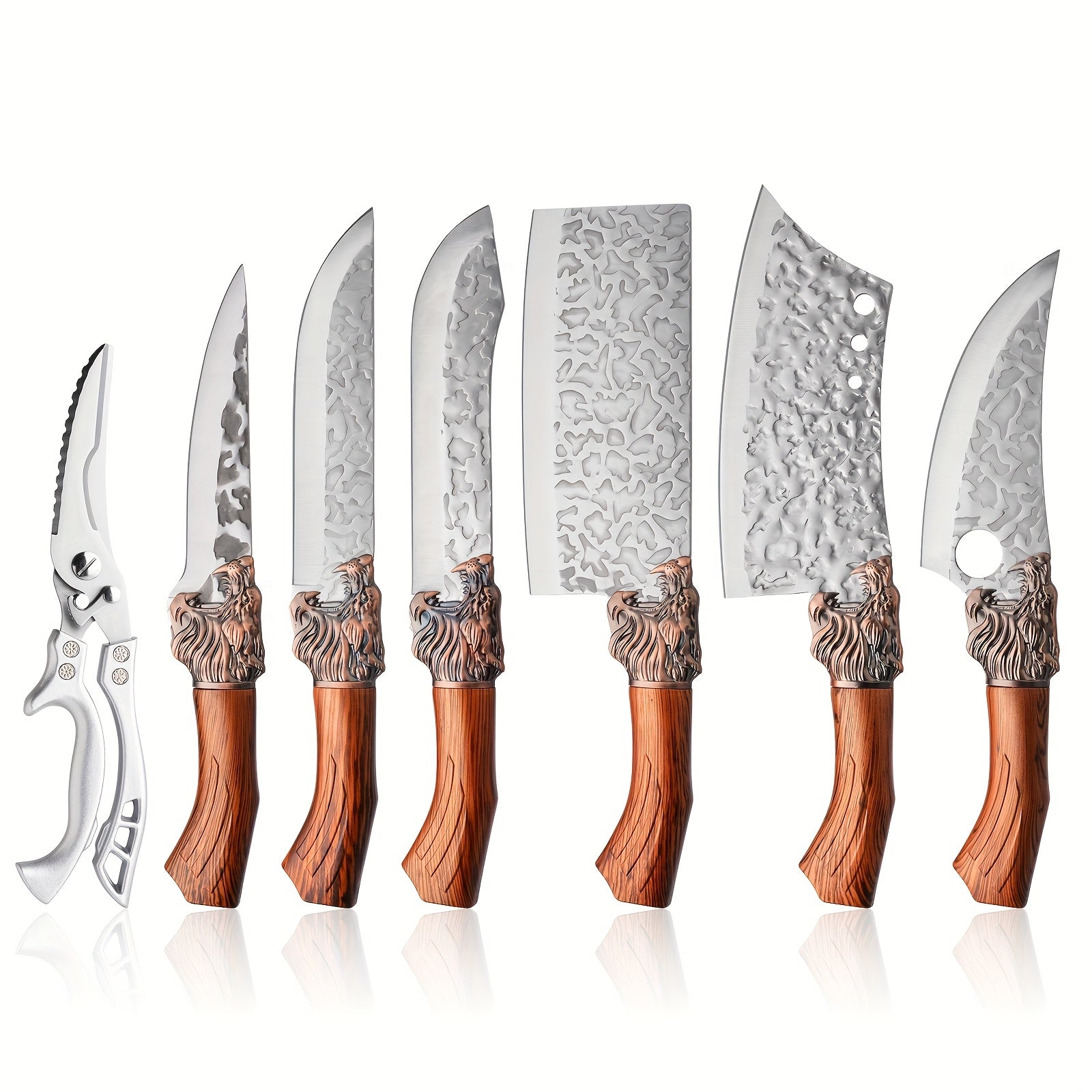 Kitchen Knife Set 7-Piece Ultra-Sharp Stainless Steel Forged, Chef's Knife, Bone Cleaver, Meat Cleaver & Scissors – Professional Home Cooking Knives, Gift for Women & Home Cooks
