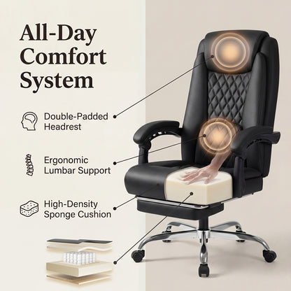 High Back Executive Office Chair with Footrest Ergonomic Reclining Faux Leather Desk Chair 400 lbs Capacity 360° Swivel with Wheels for Home Office Executive Desk Study White Black Brown Canada