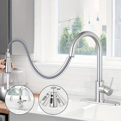 Pull Out Kitchen Faucet Brushed Nickel – Single Handle High Arc Stainless Steel Sink Faucet with Pull Down Sprayer for Farmhouse, RV, Bar, Laundry & Camper