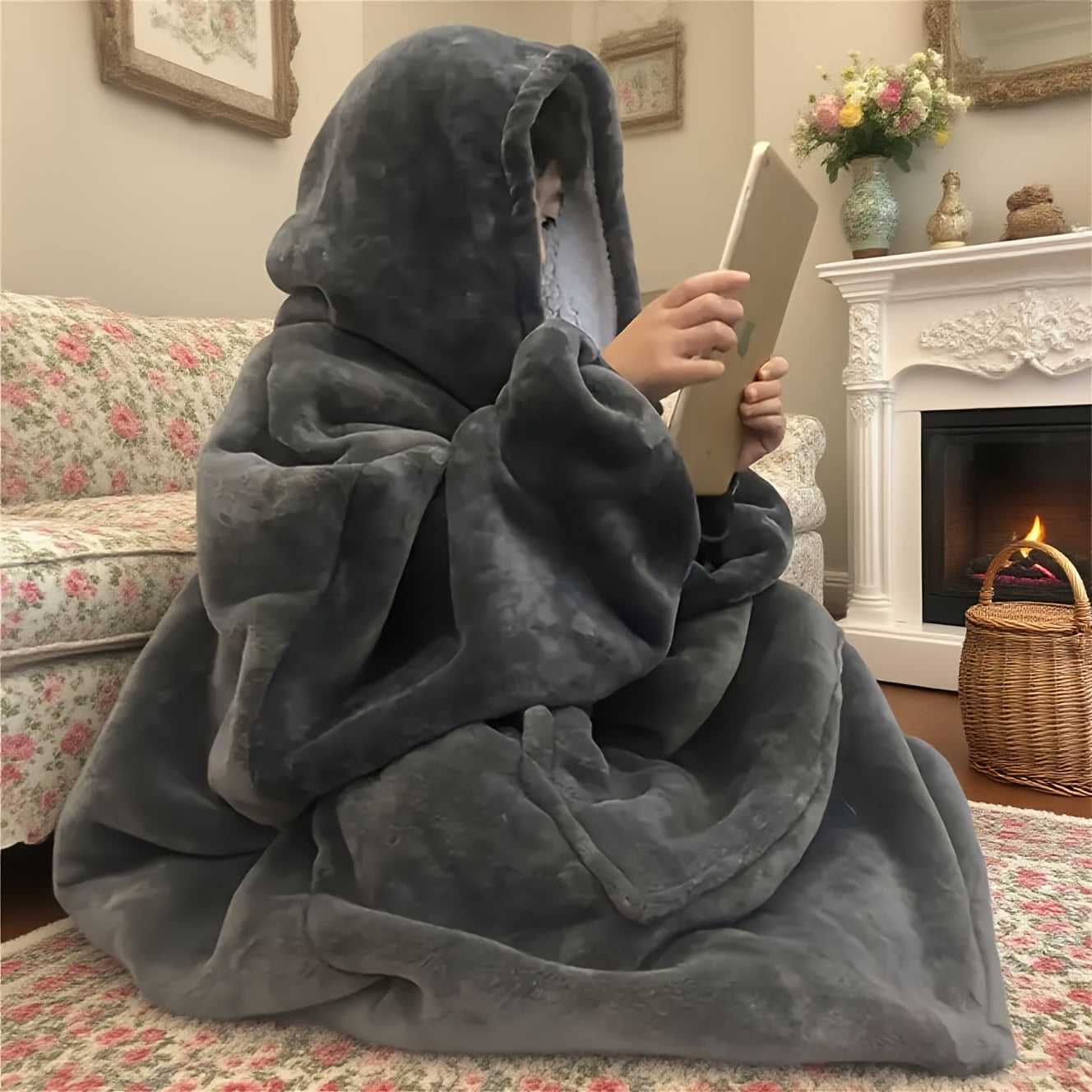 Wearable Hoodie Blanket Large Oversized – Ultra-Soft Reversible Fleece Sweatshirt with Kangaroo Pocket, Machine Washable Cozy Blanket for TV Sofa, Autumn Winter Christmas Gift