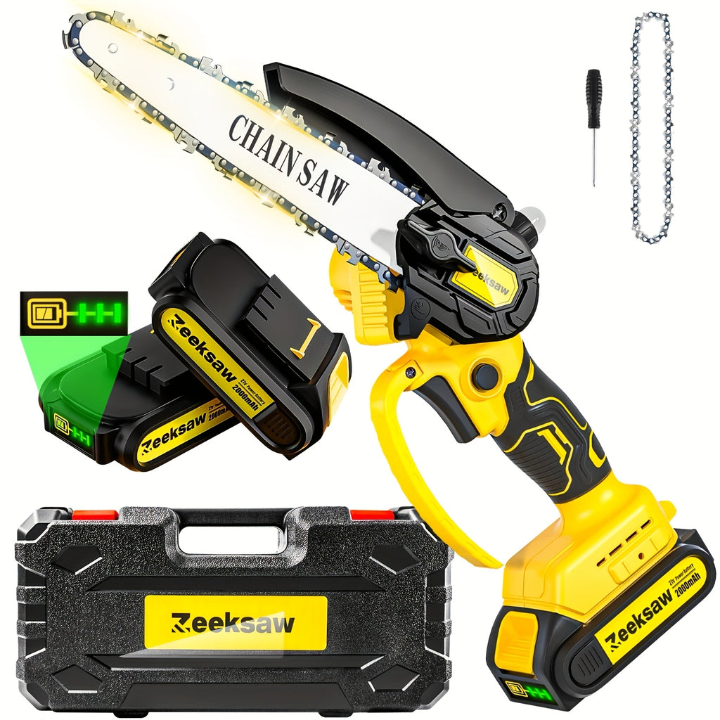 Zeeksaw Mini Chainsaw Cordless 6-Inch with 2 Large Capacity Batteries, Gift for Men & Switch Security Lock-Cordless Power Chain Saws, Handheld Small Chainsaw for Cutting Wood Trimming And Woodworking