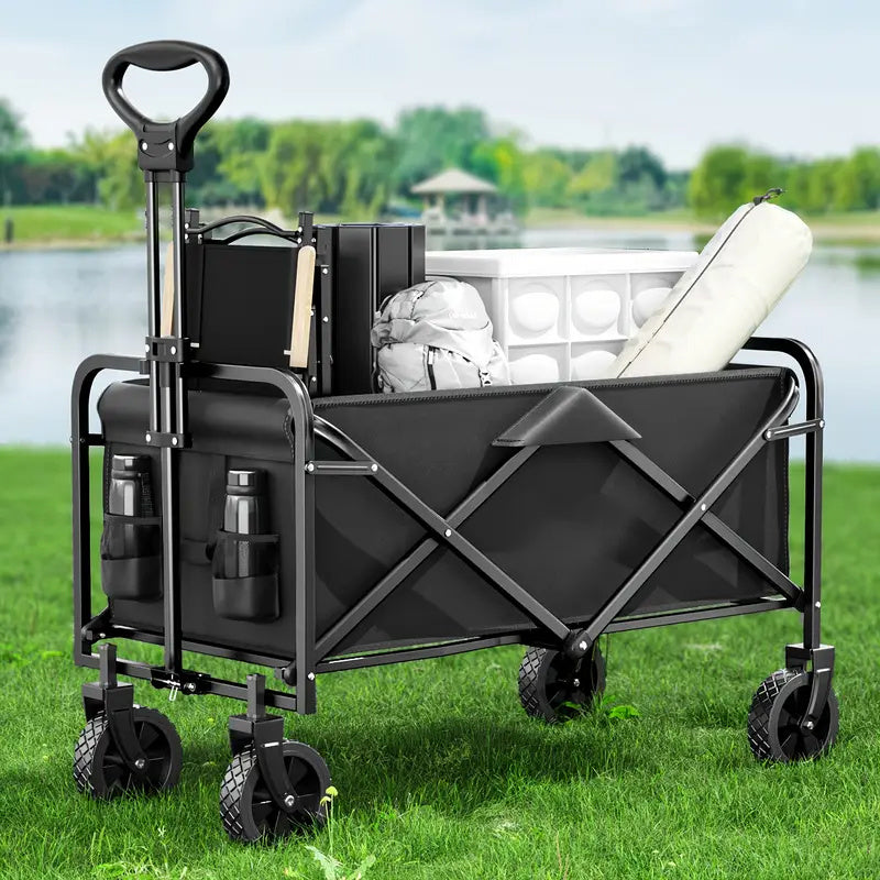 Multifunctional Folding Shopping Cart, Trolley, Height Adjustable & 360° Anti-skid Wheels - Heavy Duty Utility Vehicle For Sports, Shopping And Camping