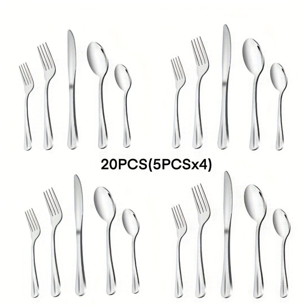 Mirror Polished Flatware Set 20pcs – Stainless Steel Silverware Cutlery Service for 4, Includes Knives, Forks & Spoons, Dishwasher Safe, Modern Tableware for Dining, Parties & Gifts