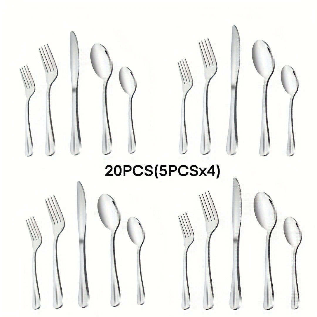 Mirror Polished Flatware Set 20pcs – Stainless Steel Silverware Cutlery Service for 4, Includes Knives, Forks & Spoons, Dishwasher Safe, Modern Tableware for Dining, Parties & Gifts