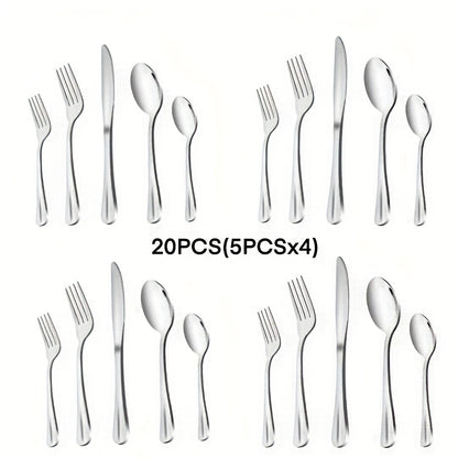 Mirror Polished Flatware Set 20pcs – Stainless Steel Silverware Cutlery Service for 4, Includes Knives, Forks & Spoons, Dishwasher Safe, Modern Tableware for Dining, Parties & Gifts