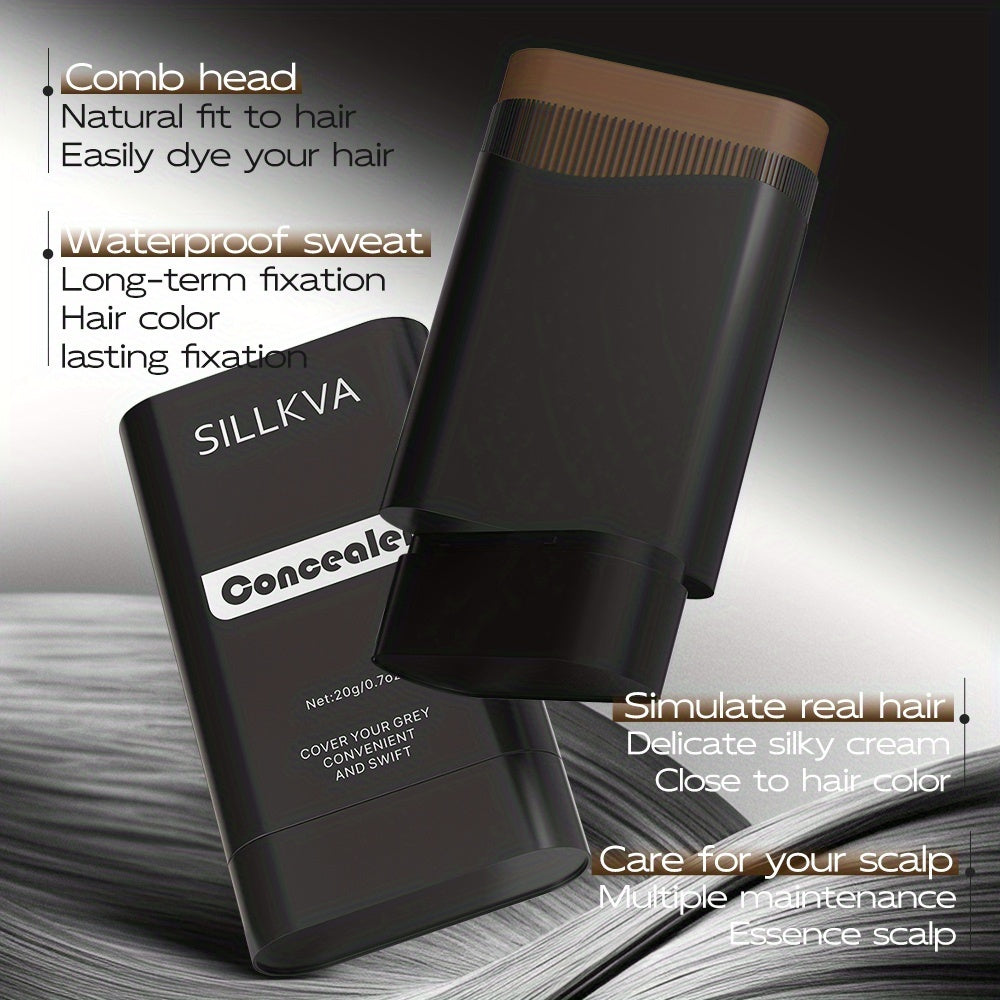 Hair & Beard Color Concealer Comb with Fine Teeth - SILLKVA Waterproof Gray Coverage Root Touch-Up & Mustache Coloring Stick, 5 Shades, 0.7oz, Long-Lasting Formula for Men & Women