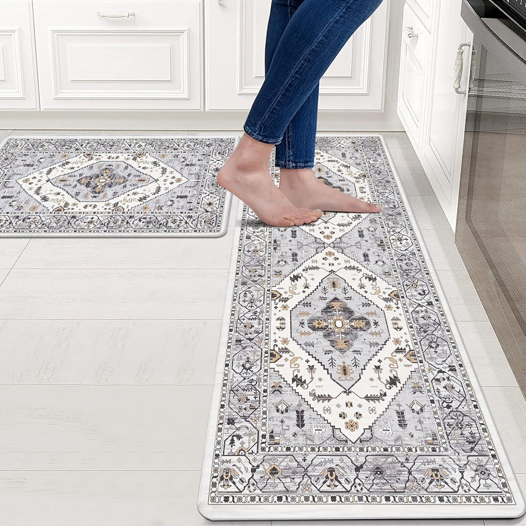 2pcs Floor Mat Suitable & Dining Room - Non-Slip High Quality PVC Foam Cushioned Rugs with Backing, Quick-Dry Easy Clean Runner Mat, Suitable for Farmhouse, Modern Home Decor, Comfort Standing Mat for Floors
