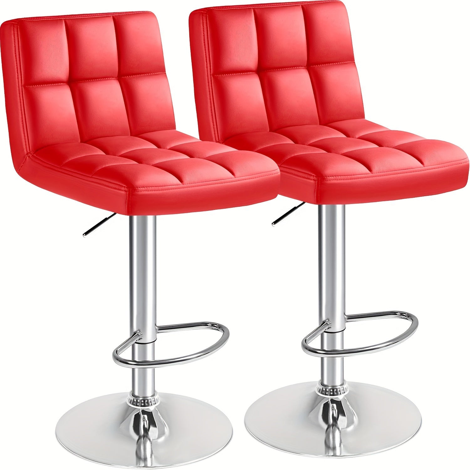 Square Seat PU Leather Bar Stools Set of 2 – Armless Swivel Adjustable Height Counter Chairs, Modern Kitchen Island & Dining Room Stools for Cafe Pub Home – GUNJI, Black White Red