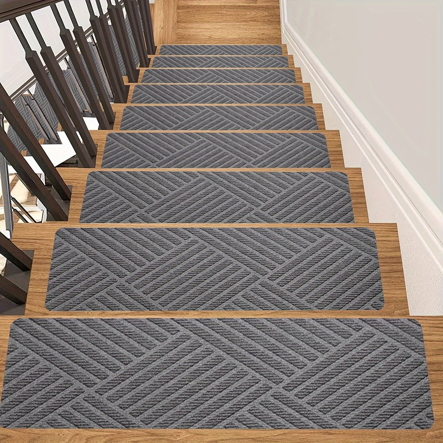 Pre-Adhesive Stair Treads Set of 15 – 8"x30" Anti-Slip Indoor Staircase Carpet Pads for Wooden Steps, Multiple Colours, Safe for Elders Kids and Dogs, Easy Peel & Stick Install