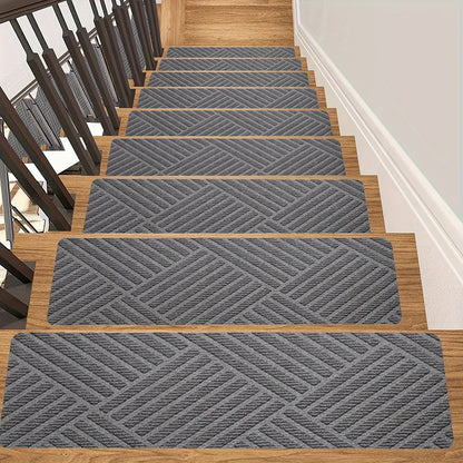 Pre-Adhesive Stair Treads Set of 15 – 8"x30" Anti-Slip Indoor Staircase Carpet Pads for Wooden Steps, Multiple Colours, Safe for Elders Kids and Dogs, Easy Peel & Stick Install