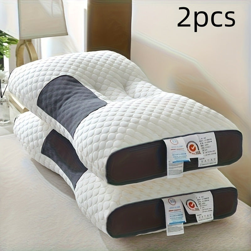 Knitted Ergonomic Pillow 1100G Filling – 9-Hour Neck Support, Hypoallergenic Removable Washable Cover, Breathable Moisture-Wicking | Bedroom Decorative Cushion for All Seasons | 1pc & 2pc | White & Grey | ShopVora CA