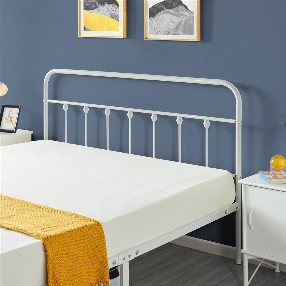 ALDEN DESIGN Bed Frame, Classic Iron Platform Bed with High Headboard and Footboard, Slatted Bed Base, Mattress Foundation, Farmhouse Platform Bed, Strong Metal-Framed Bed with Storage, Black/White, Twin/Full/Queen Size