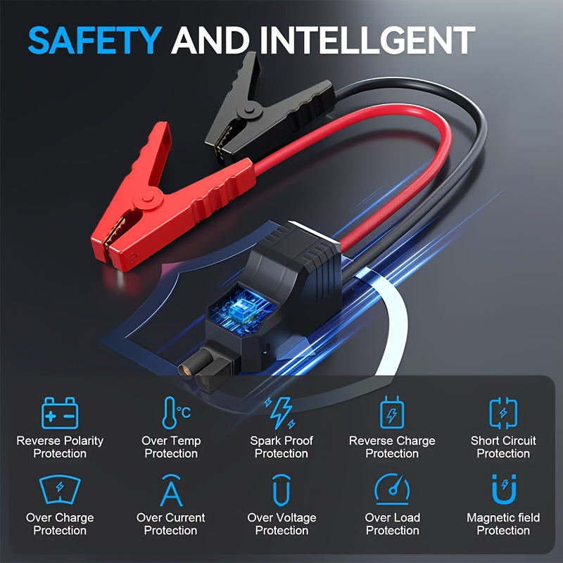 Portable Car Emergency Starter Power Supply | 12V Car Battery Charger With Optional 150Psi Air Pump, Led Light, Usb Type-C And Usb Output, Rechargeable Lithium Polymer Battery, Digital Display, Various Styles