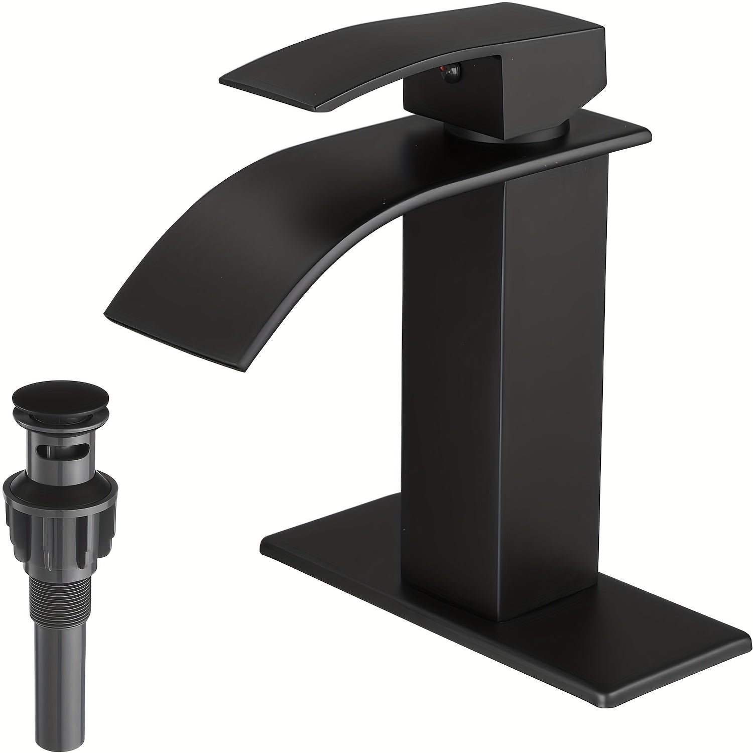 Waterfall Bathroom Faucet Matte Black Single Handle – 1 or 3 Hole Sink with Deck Plate & Supply Lines, Modern Vanity Lavatory Faucet for Bathroom RV & Vessel Sink, Canada