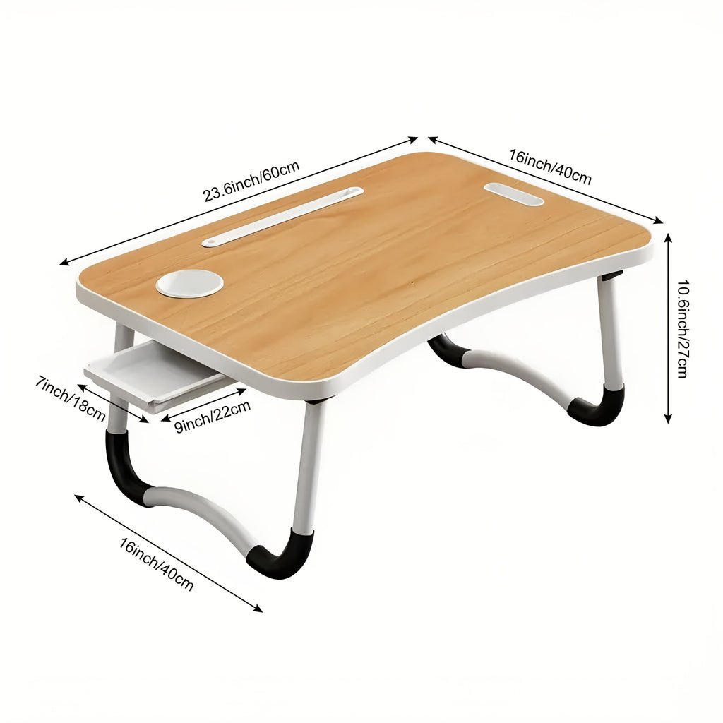 Extra-Large Portable Laptop Desk with Cup Holder & Drawer - Multifunctional Tray Stand for Bed, Sofa, Floor Use - Sturdy, Durable, Foldable Design